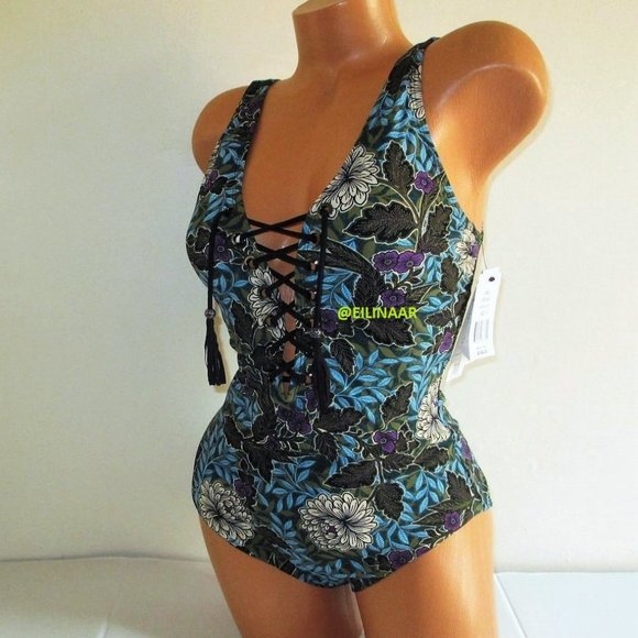 Amoressa by Miraclesuit Rhiannon Gypsy Lace Up One Piece Swimsuit $188 Size 12 - Picture 2 of 10